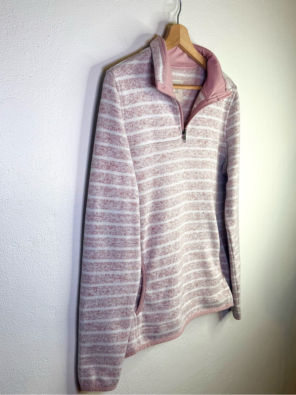 Thread & Supply Pink White Striped Marled Knit Quarter Zip Pullover Sweater Sz L - Picture 5 of 16
